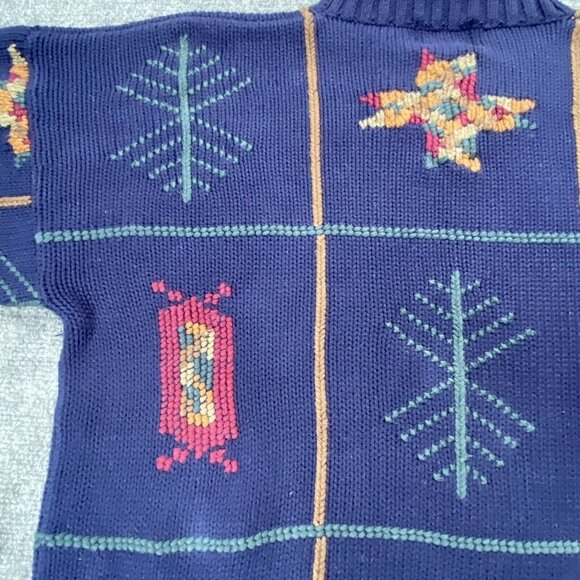 VTG 90s Chaps Ralph Lauren Sweater Men L‎ Navy Southwestern Geometric Boho Retro - Picture 13 of 15